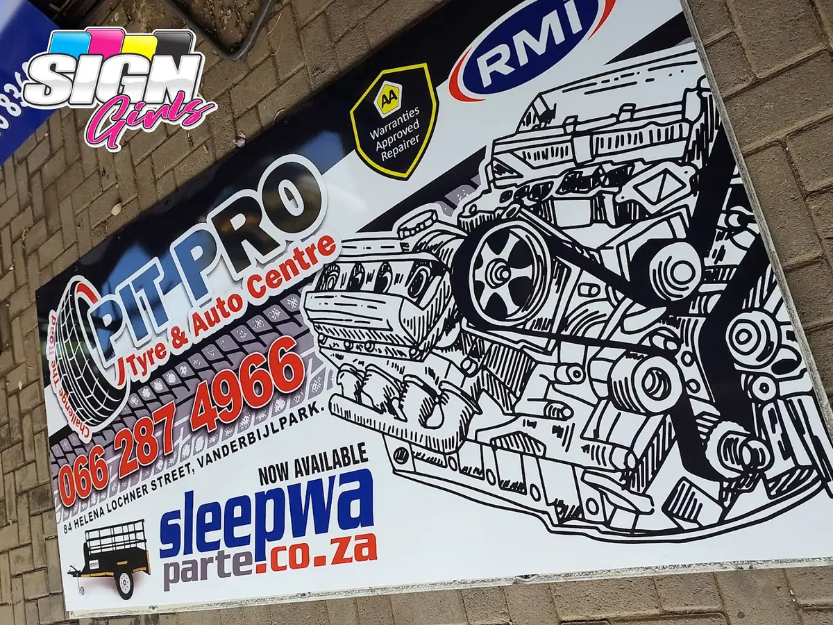 Pit Pro Tyre and Auto Centre signboard in Vanderbijlpark