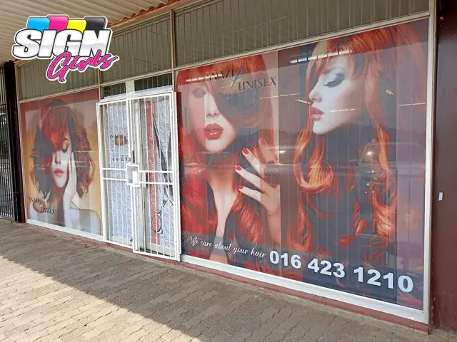 Snazi Unisex salon window graphics