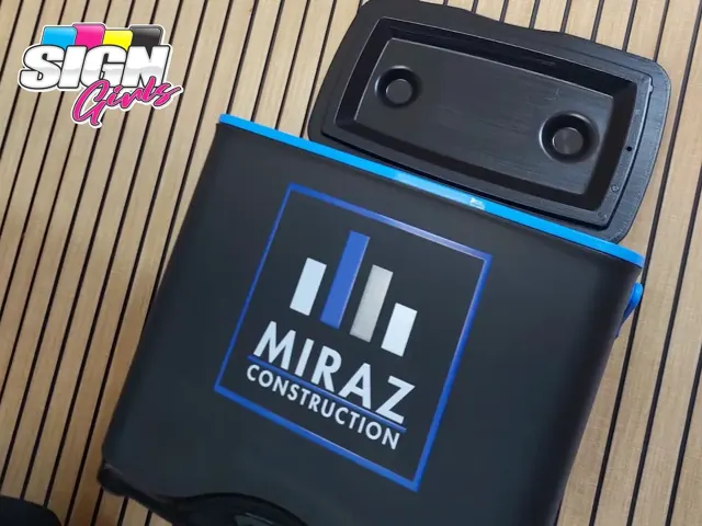 Miraz Construction branded promotional bin with logo