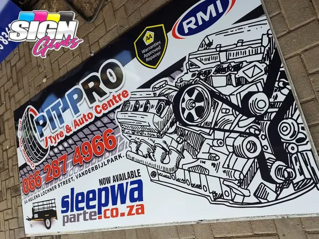 Pit Pro Tyre and Auto Centre signboard in Vanderbijlpark