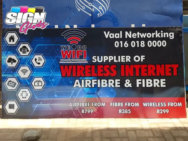 Branded wireless internet signboard for Vaal Networking