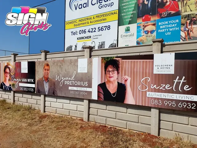 Fence-mounted property signboards for Volschenk and Heyns Properties